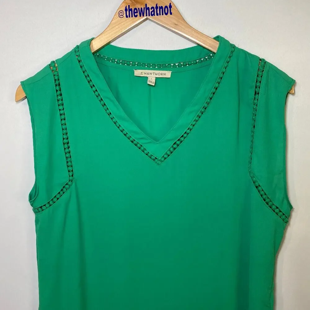 41 Hawthorn Light Green Sleeveless Blouse Embroidered V Neck Small - Picture 12 of 17